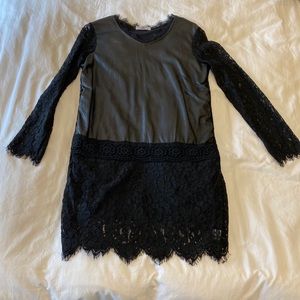 Vintage Black Lace & Leather Cocktail Dress